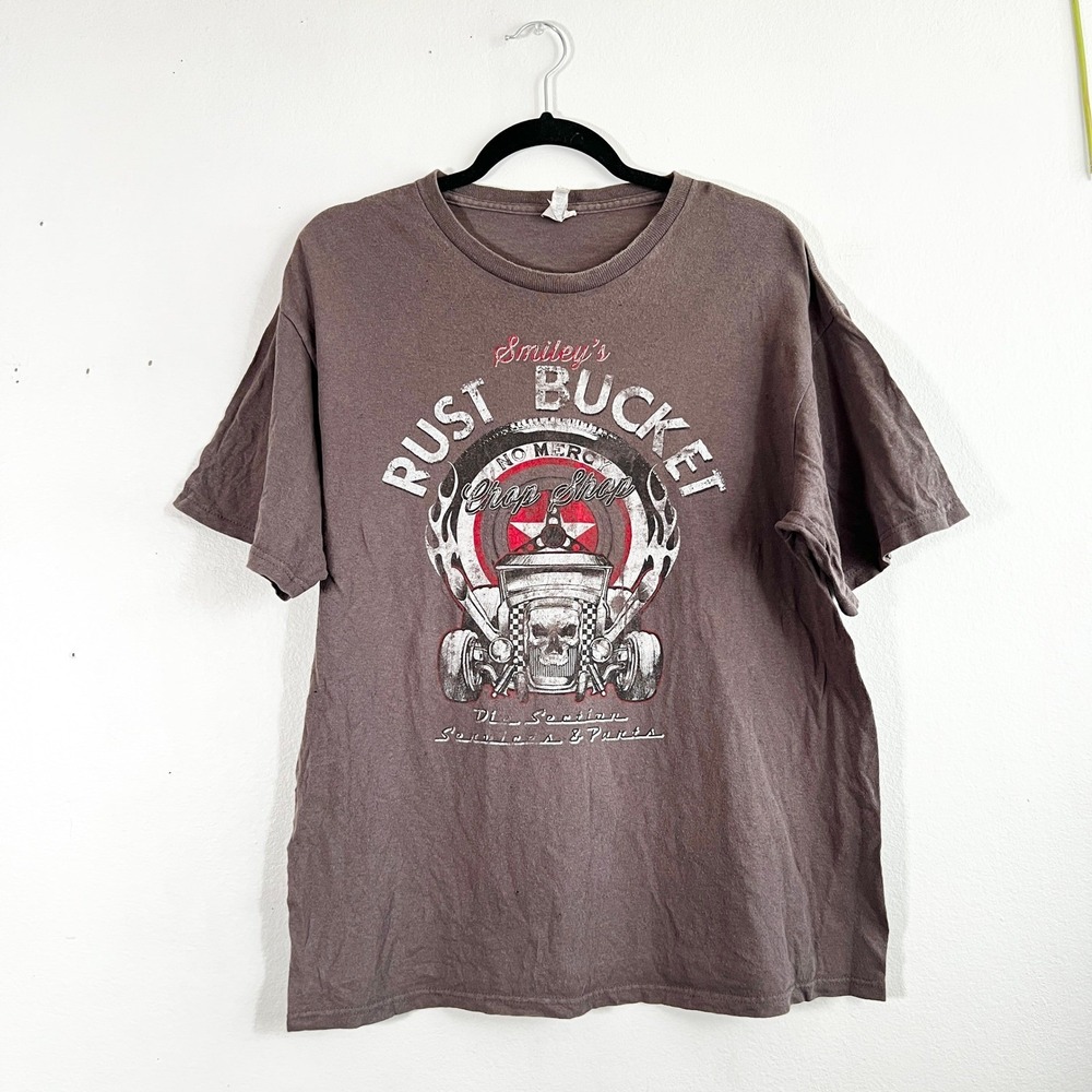 Vintage Y2K Grunge Skull T Shirt Men's Large Car Biker Faded Distressed